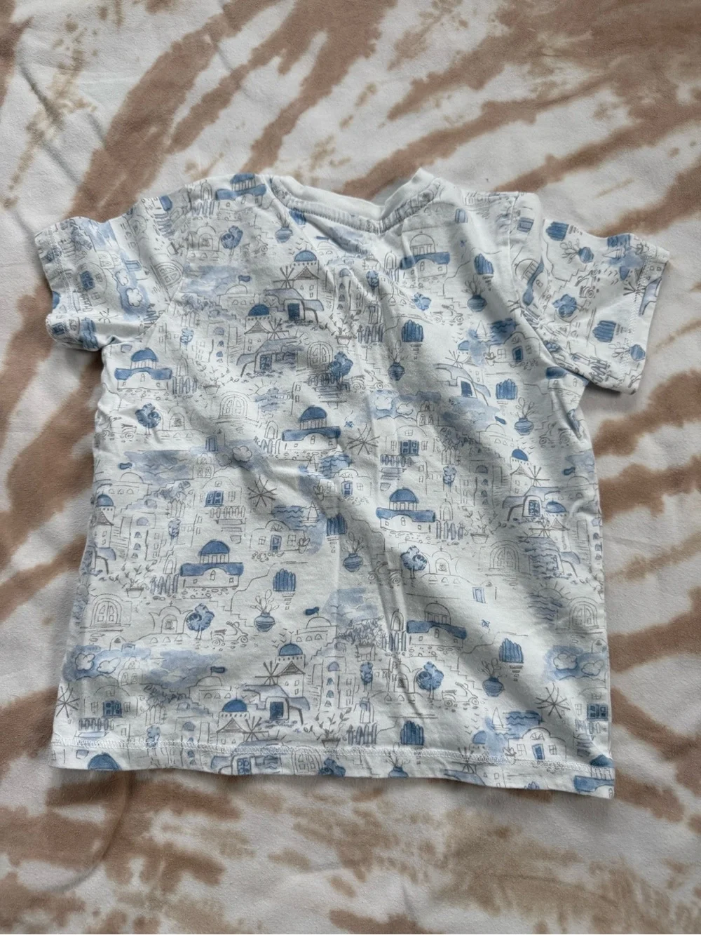 Burt's Bees Cream Tee with Blue Village Print